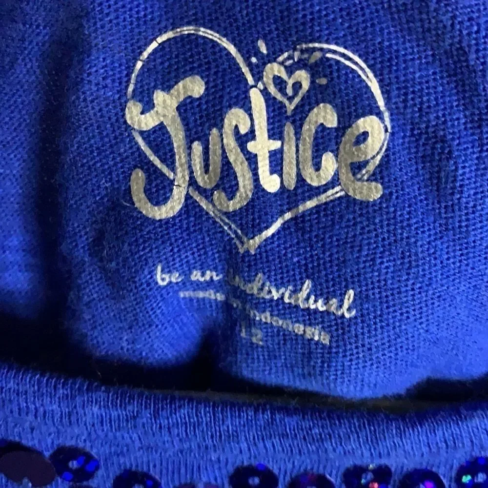 Justice Sparkles & Sequins Blue Pink Shirt Lot 12